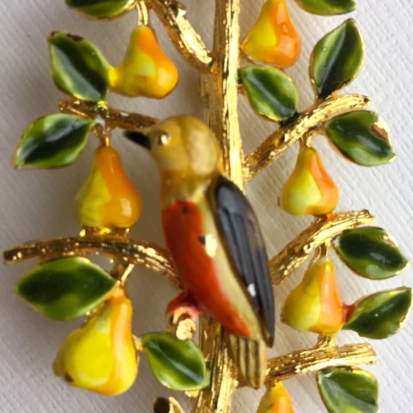 Vintage Cadoro Partridge In A Pear Tree Brooch - Picture 3 of 8